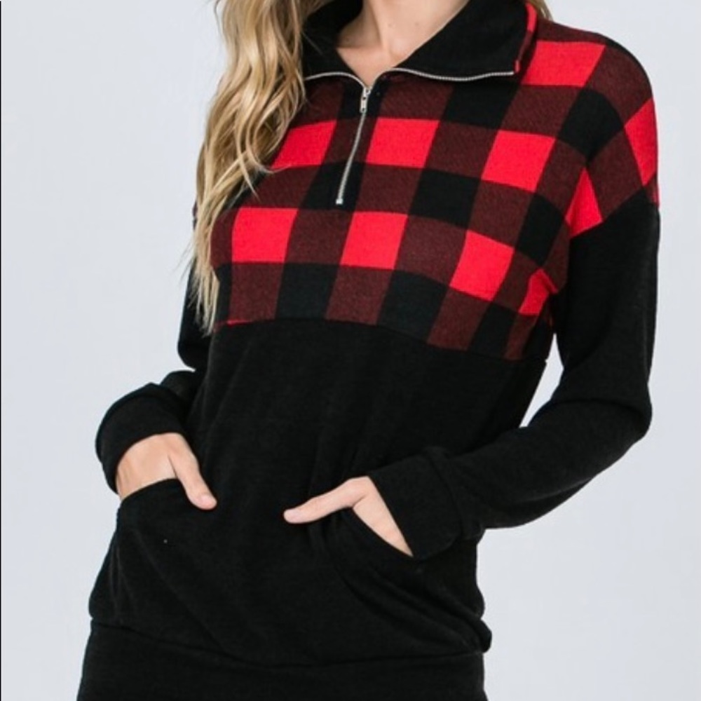 Buffalo Plaid Quarter zip Pullover HOT🔥NWT